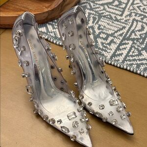 Good American Silver Crystal Heels